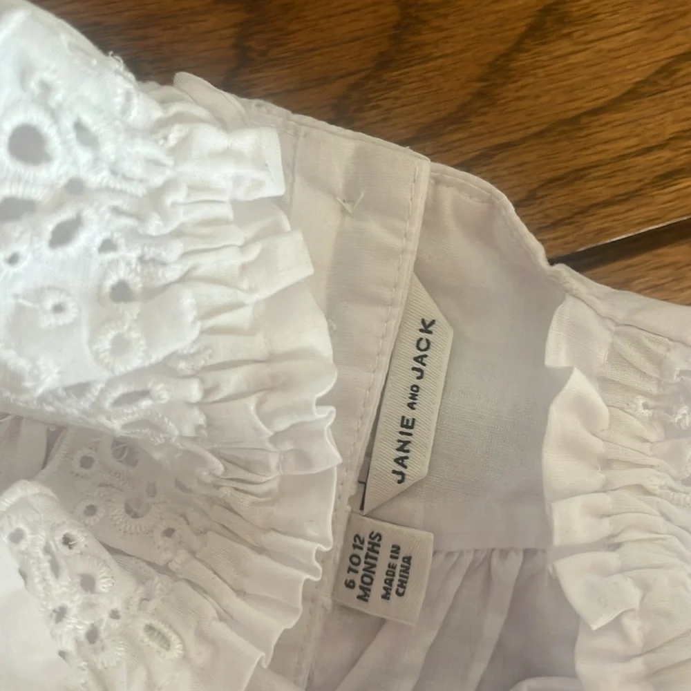 Janie And Jack Baby  Eyelet Cotton White Dress Size 6-12 Months